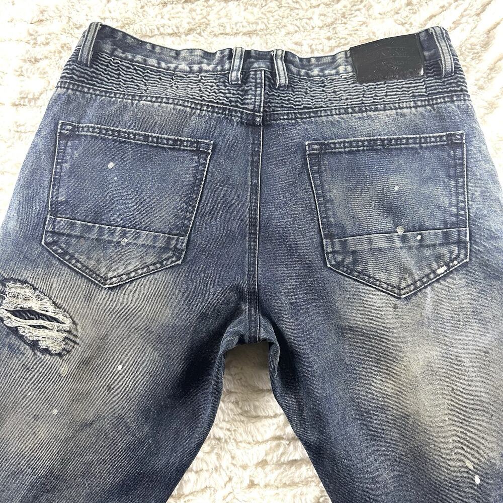 Smoke Rise Jeans Mens 36 (32” inseam) Dark Wash Ripped Distressed Moto - Picture 15 of 16